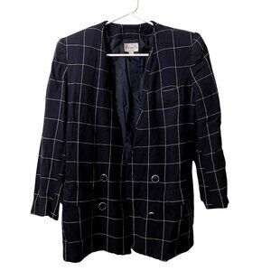 Glenbrooke navy blue and white checkered blazer vintage padded shoulders buttons